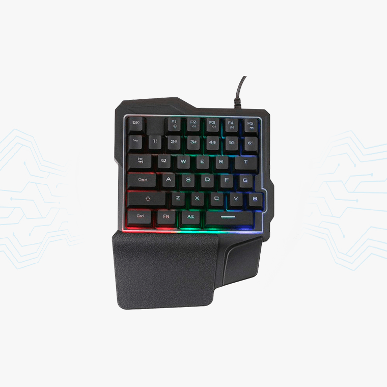 TECLADO GAMING CON LUZ LED DE UNA SOLA MANO