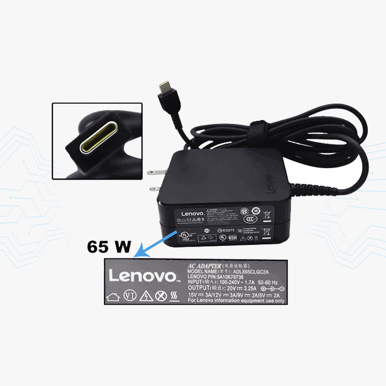 CARGADOR LAPTOP LENOVO 20V 3.25 TIPO C