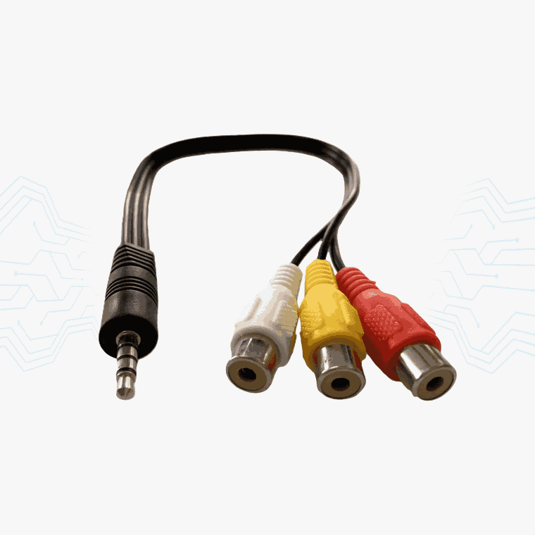 CABLE / AUXILIAR / 3.5MM TRIPOLAR MACHO A 3 RCA HEMBRA / 30CM