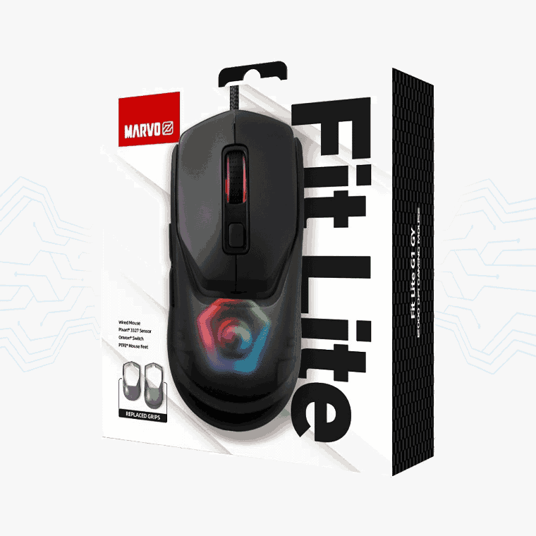 MOUSE MARVO GAMING CARCASA CAMBIABLE 12000 DPI FIT LITE G1 GY