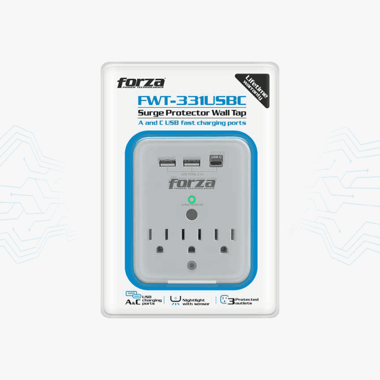 PROTECTOR DE VOLTAJE FORZA 110V 2 USB 1 TIPO C FWT-331USBC